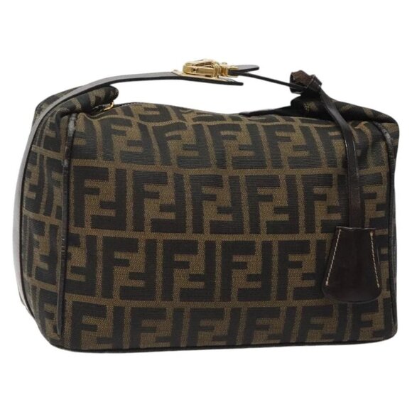 FENDI Zucca Canvas Vanity Hand Bag Brown Black Auth 120783 - Picture 1 of 16